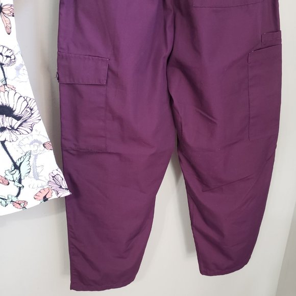 Grey's Anatomy White Floral Scrub Top Purple Cargo Scrub Pants Set Size Small - Picture 12 of 16